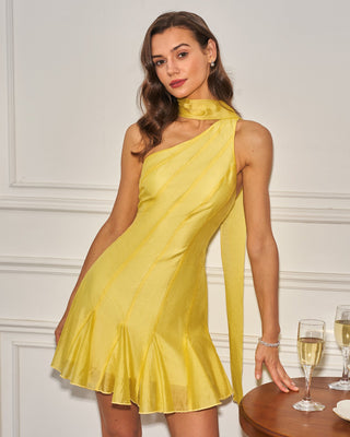 Vestido Mini Amarillo de Un Hombro