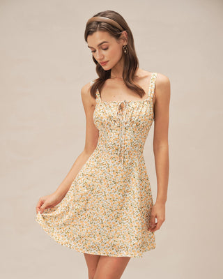 Vestido Mini Amarillo Floral con Tirantes