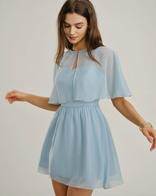 Vestido Mini de Chifón con Escote Corazón Azul