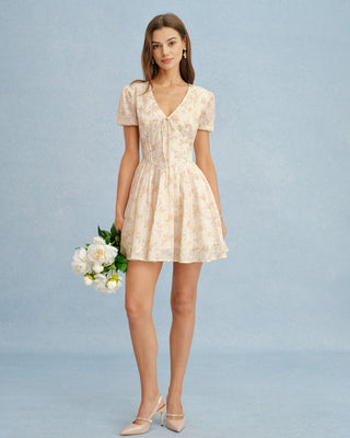 Vestido Mini Floral Naranja con Escote en V