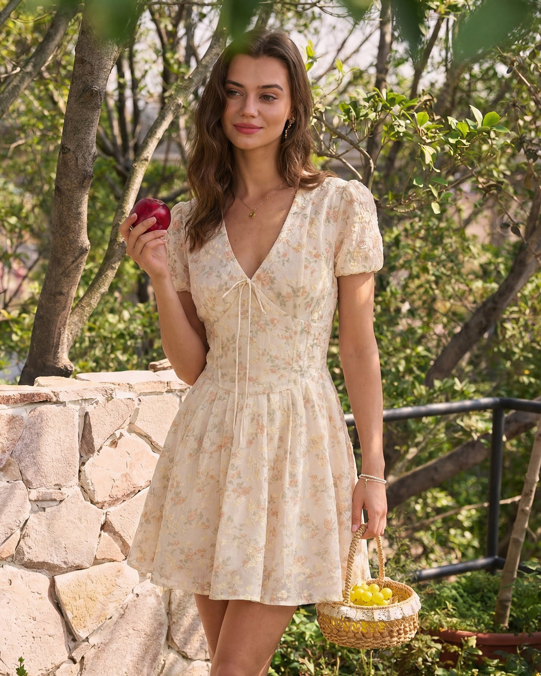 Vestido Mini Floral Naranja con Escote en V