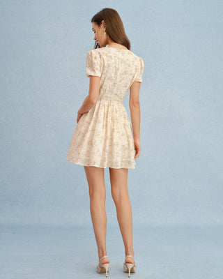 Vestido Mini Floral Naranja con Escote en V