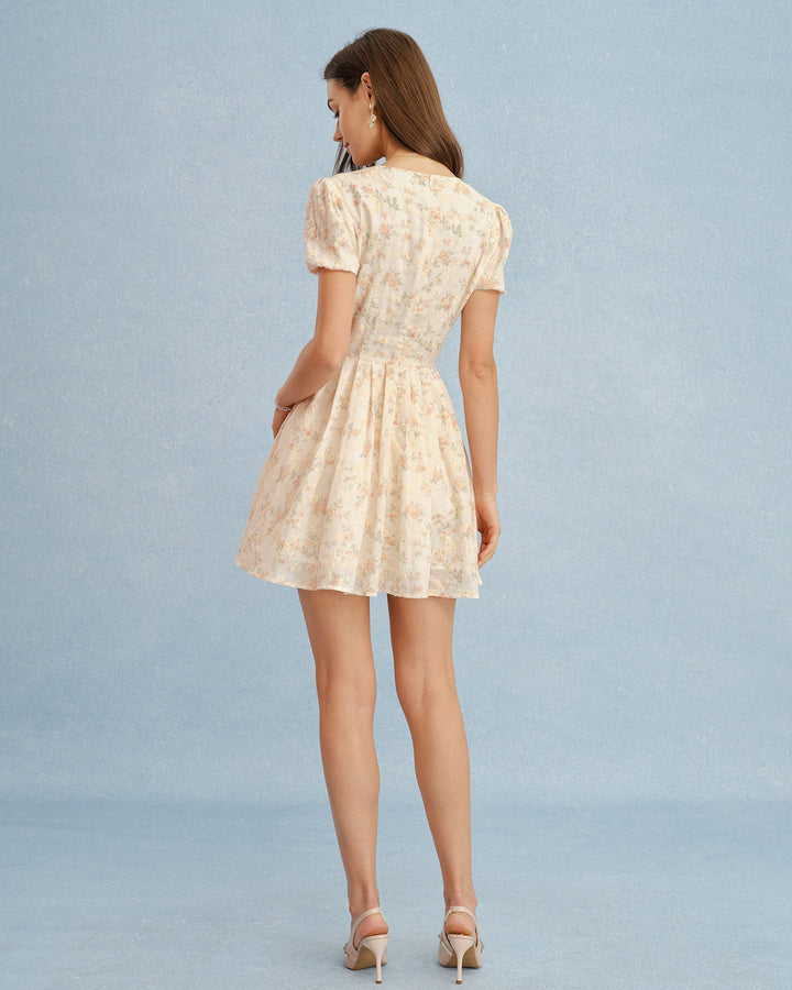 Vestido Mini Floral Naranja con Escote en V