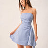 Vestido Mini de Deslizamiento de Perlas Jacquard Azul