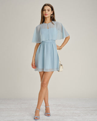 Vestido Mini de Chifón con Escote Corazón Azul