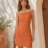 Vestido Mini Deslizante Texturizado de Cuello Cuadrado Caramelo