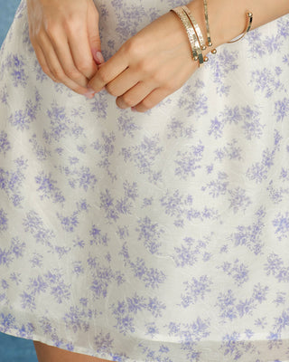 Vestido Mini Slip Floral de Cuello Cuadrado Púrpura