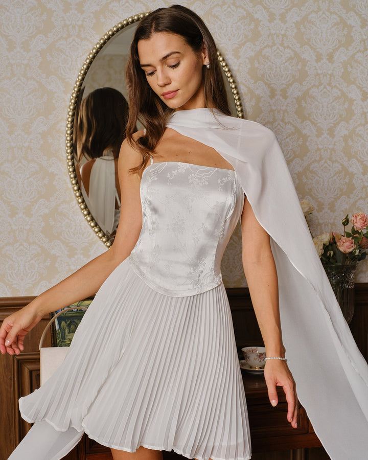 Vestido Mini Slip de Jacquard Blanco