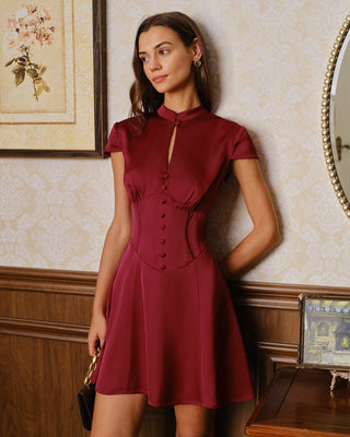 Vestido Mini de Satén con Cuello Chino