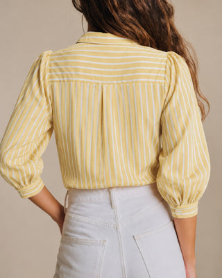 Camisa a Rayas con Botón y Cuello Amarillo
