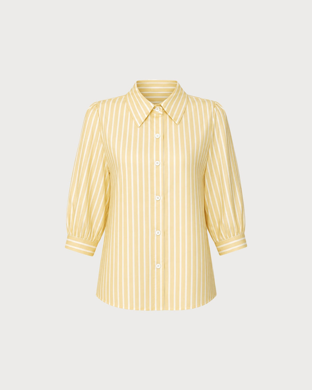 Camisa a Rayas con Botón y Cuello Amarillo