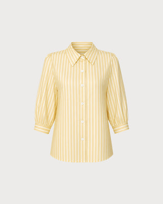 Camisa a Rayas con Botón y Cuello Amarillo