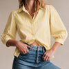 Camisa a Rayas con Botón y Cuello Amarillo