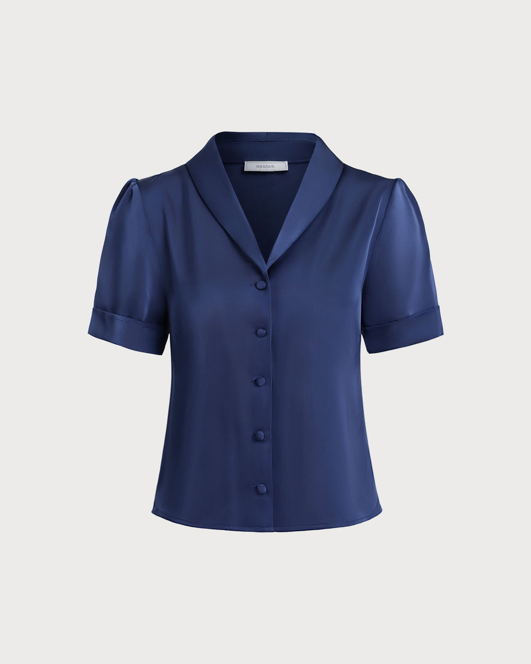Blusa de Botón de Satén Marino