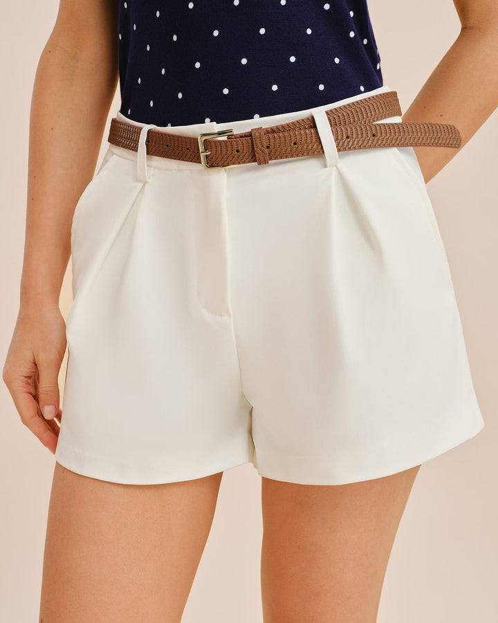 Pantalones Cortos con Cinturón Blanco