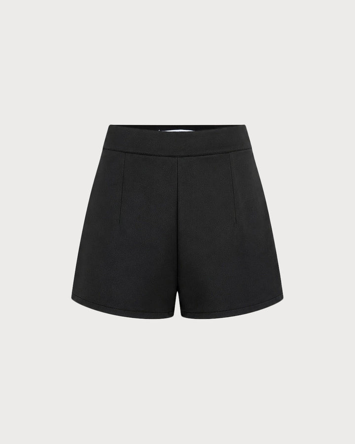 Pantalones Cortos de Satén Negros de Cintura Natural