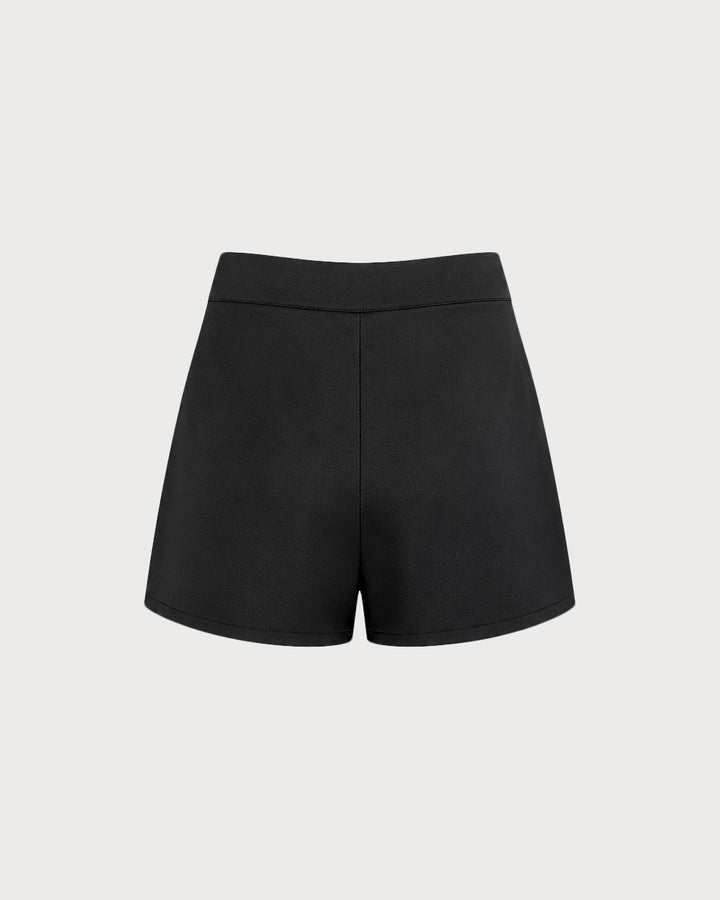 Pantalones Cortos de Satén Negros de Cintura Natural