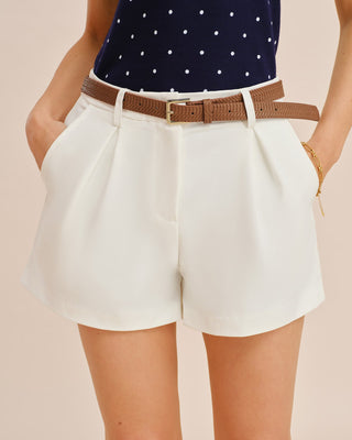 Pantalones Cortos con Cinturón Blanco
