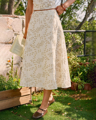 Falda Midi de Bordado Beige