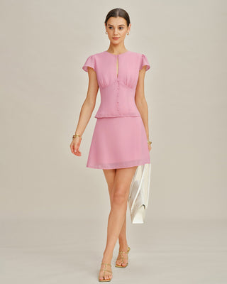Falda Mini de Chiffon Sólido Rosa