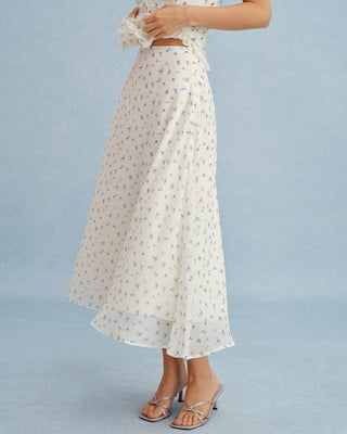 Falda Midi de Chifón Floral Beige