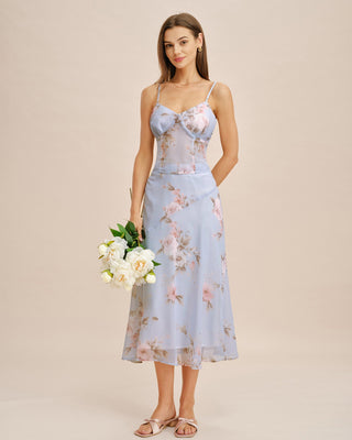 Falda Midi A-Line Floral Lila
