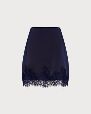 Falda Mini de Satén con Encaje Azul
