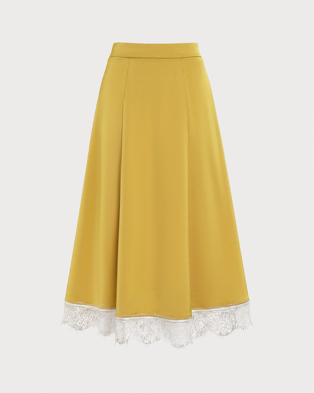 Falda Midi de Satén con Encaje Amarillo