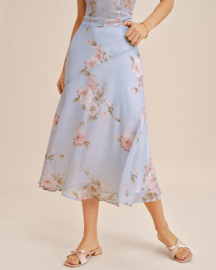 Falda Midi A-Line Floral Lila