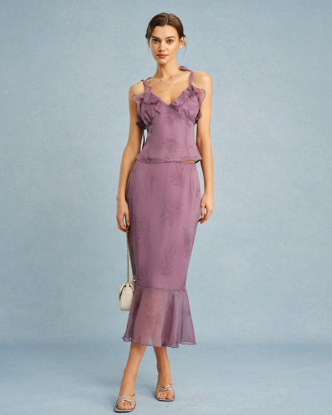 Falda Midi Sirena Floral Morada