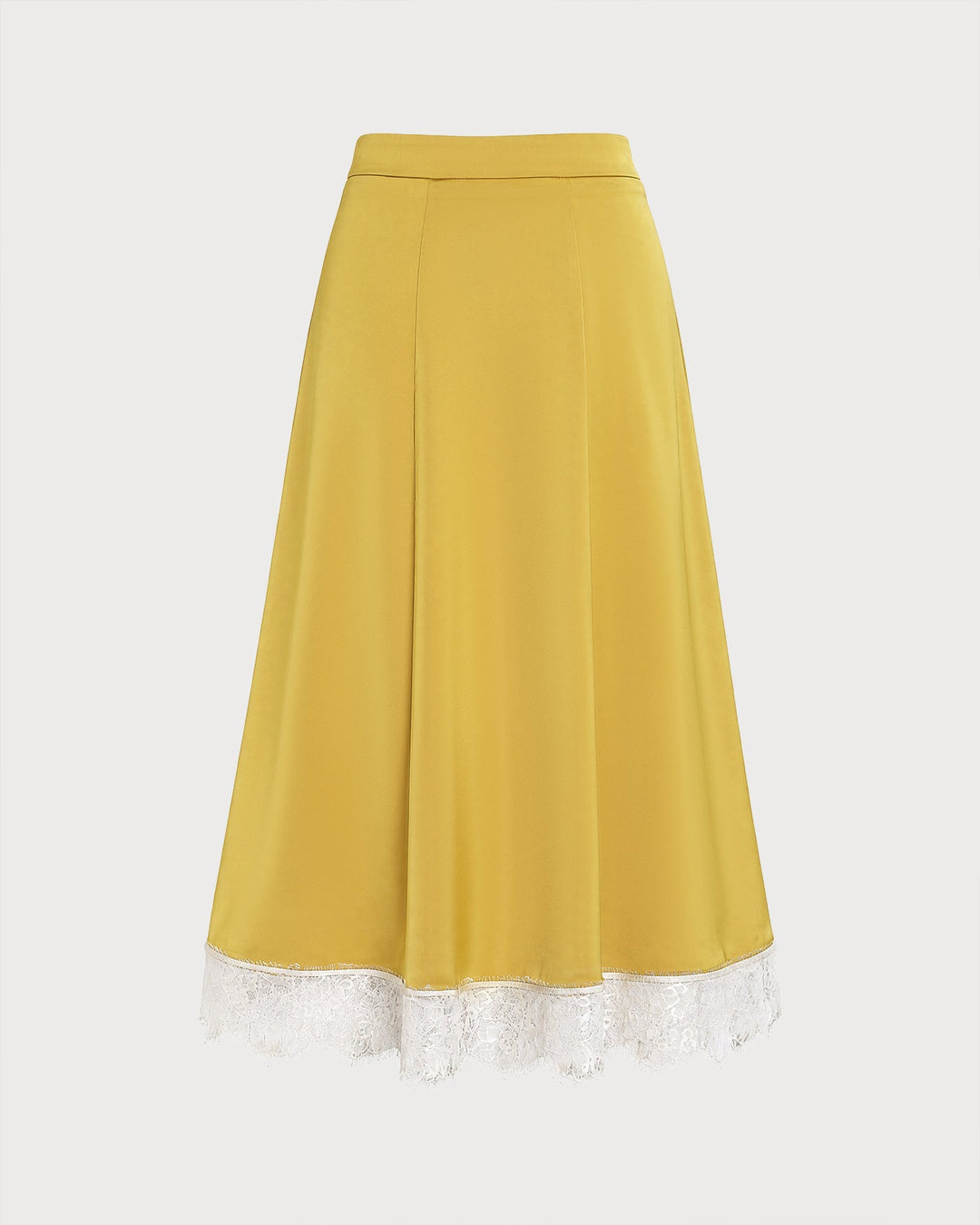 Falda Midi de Satén con Encaje Amarillo