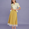 Falda Midi de Satén con Encaje Amarillo