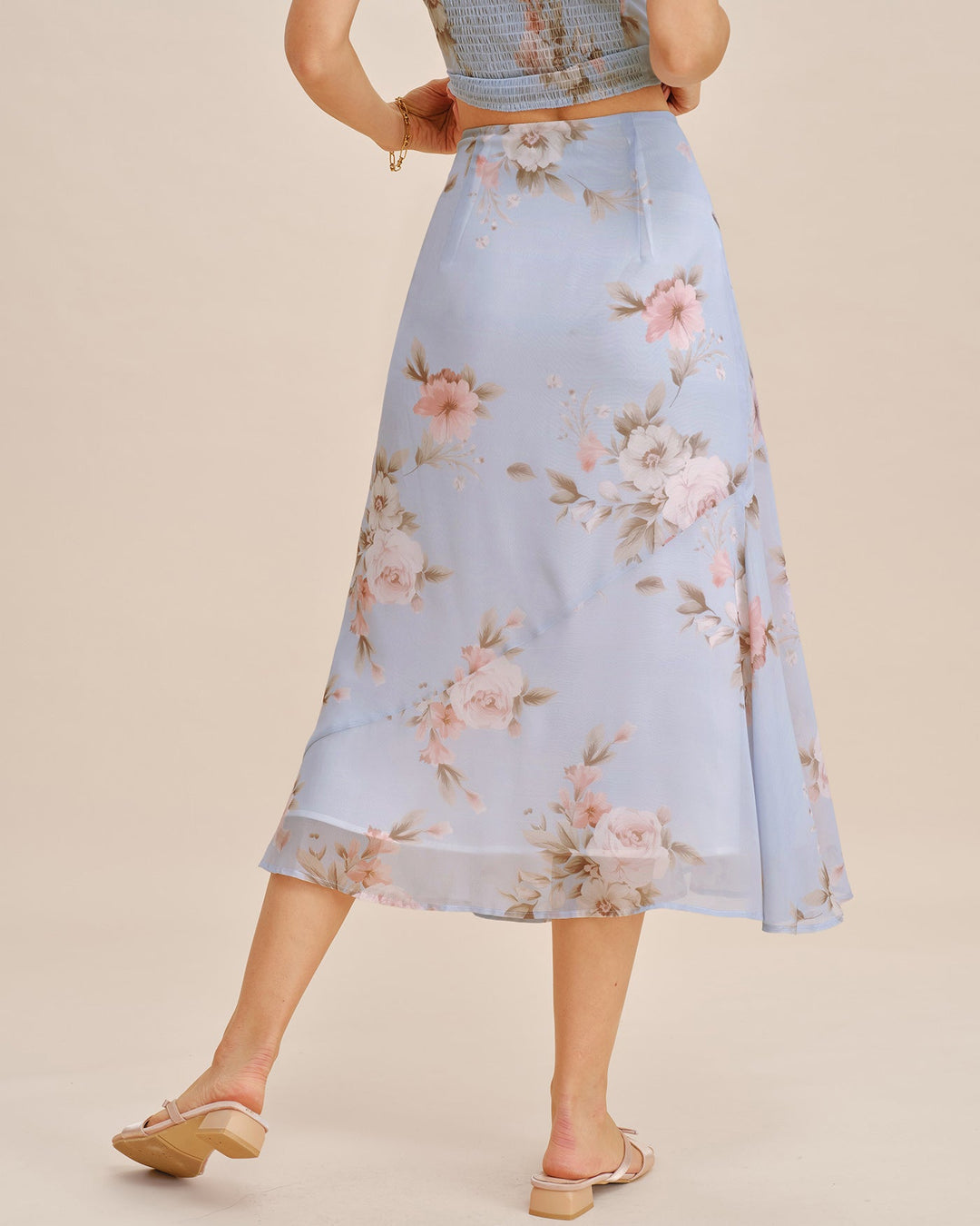 Falda Midi A-Line Floral Lila