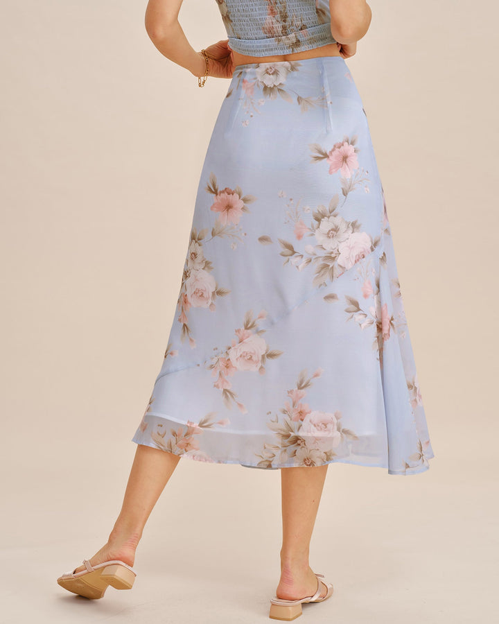 Falda Midi A-Line Floral Lila