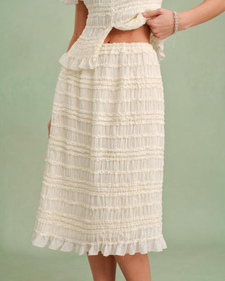 Falda Midi Shirred de Cintura Elástica en Albaricoque