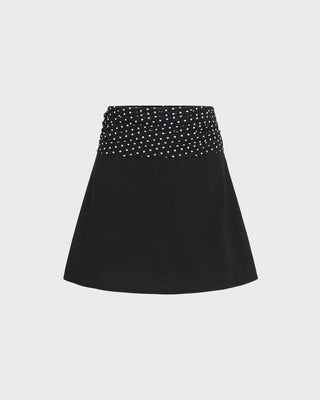 Falda Mini de Splicing con Lunares Negros