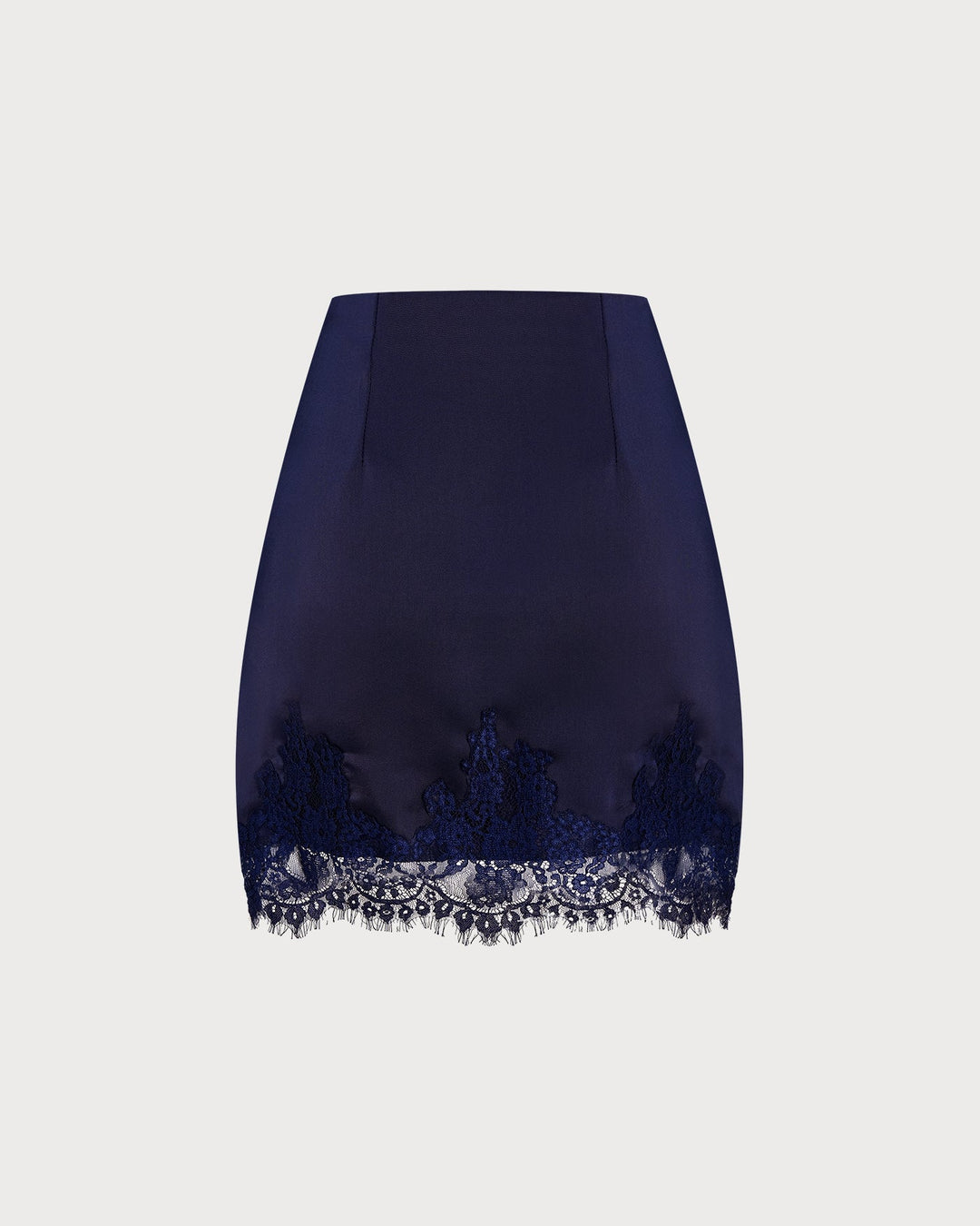Falda Mini de Satén con Encaje Azul