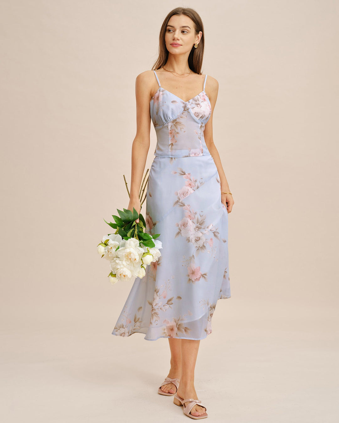 Falda Midi A-Line Floral Lila