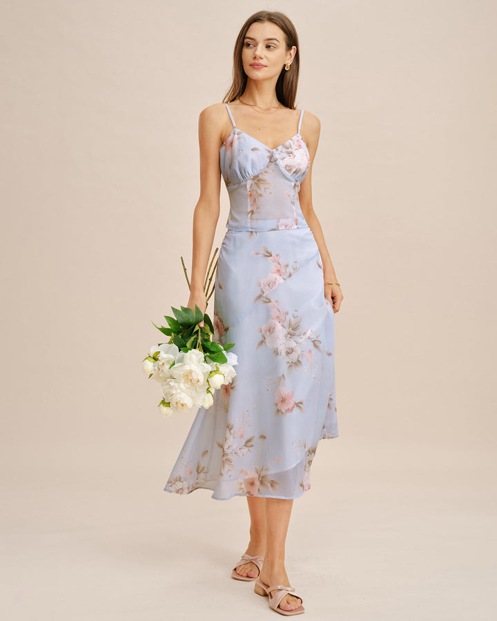 Falda Midi A-Line Floral Lila