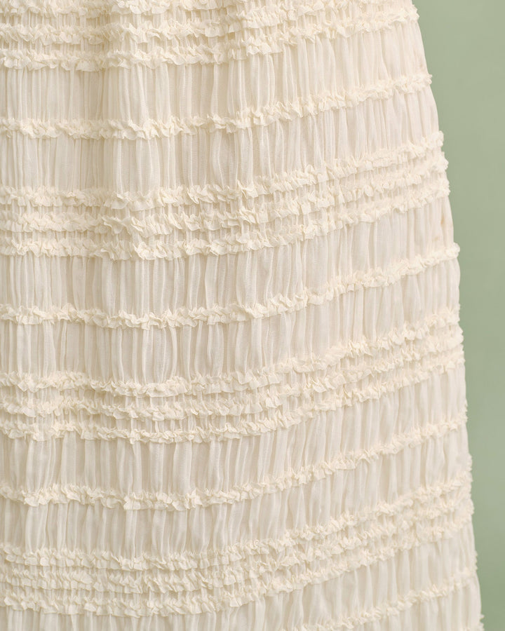 Falda Midi Shirred de Cintura Elástica en Albaricoque