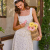 Top de Tirantes Floral de Cuello Cuadrado Beige