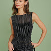 Top sin mangas de cuello barco con lunares negros