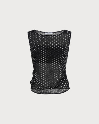 Top sin mangas de cuello barco con lunares negros
