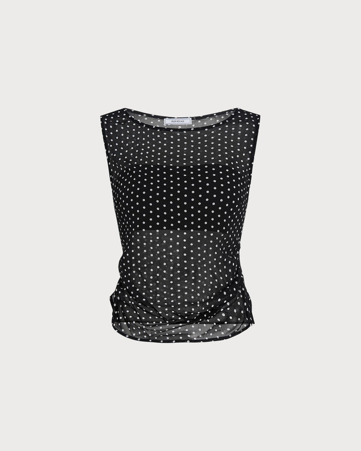 Top sin mangas de cuello barco con lunares negros