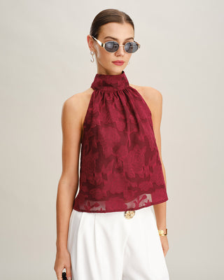 Top Sin Mangas Floral Color Rojo Vino