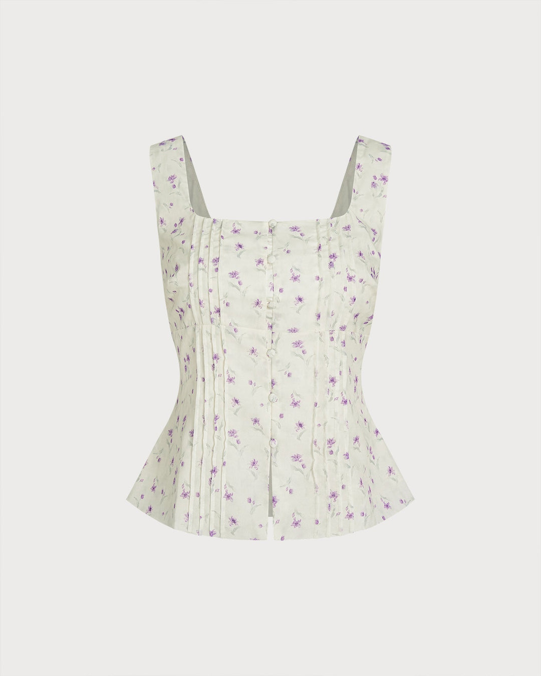 Top de Tirantes Floral de Cuello Cuadrado Beige