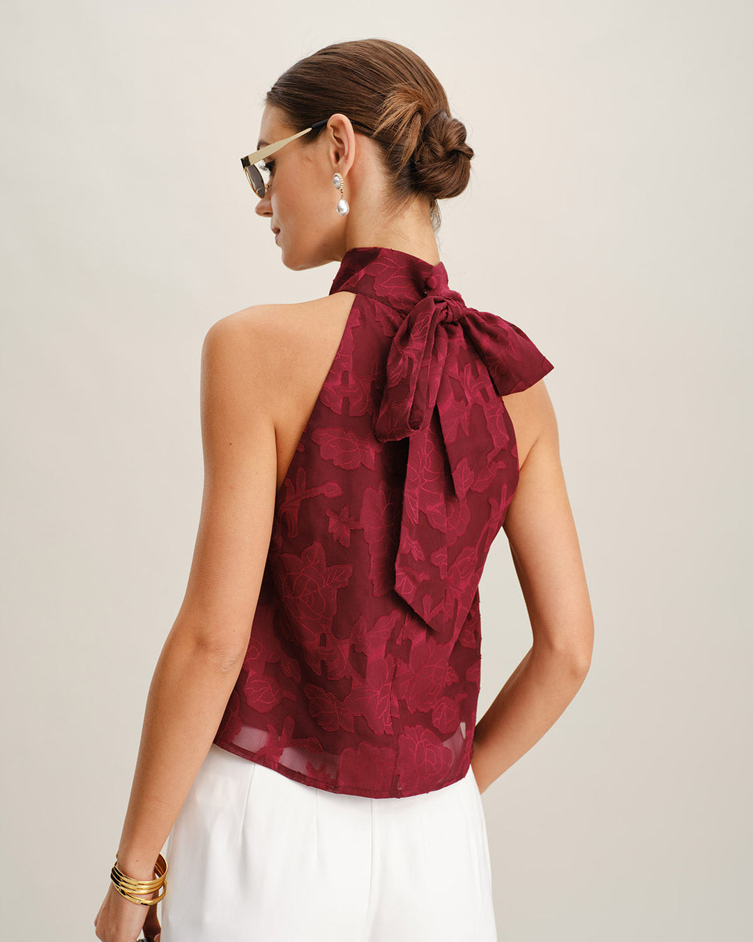 Top Sin Mangas Floral Color Rojo Vino