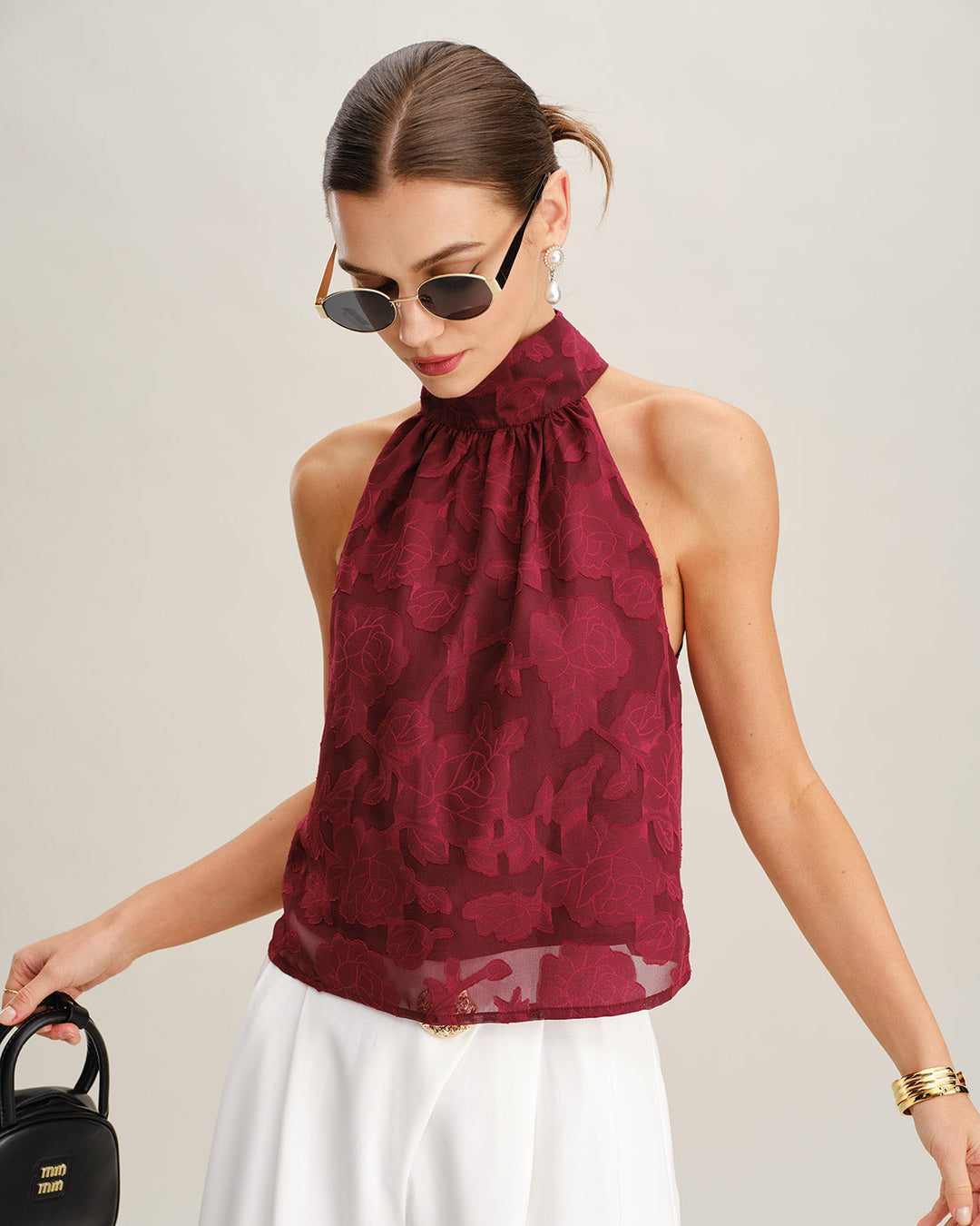 Top Sin Mangas Floral Color Rojo Vino