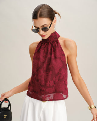 Top Sin Mangas Floral Color Rojo Vino