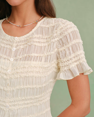 Camiseta con Cuello Barco y Fruncido en Melocotón